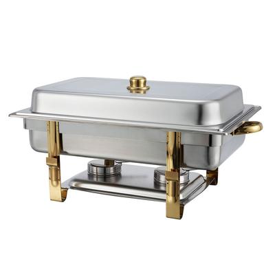 Winco 201 Full Size Chafer w/ Lift Off Lid & Chafing Fuel Heat, Mirror Finish, Gold Accents, Silver