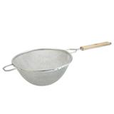 Winco MSTF-10D 10 1/4" Round Strainer w/ Double Tinned Mesh & Wood Handle, Fine, Silver