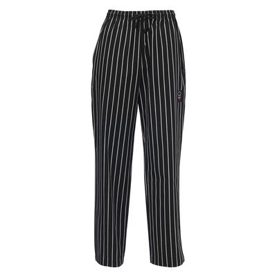 Winco UNF-3CL Poly Cotton Chef Pants, Large, Chalk Stripe, Black