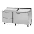 Turbo Air PST-72-D2R(L)-N PRO Series 72 5/8" Sandwich/Salad Prep Table w/ Refrigerated Base, 115v, 18 Pan Capacity, 1 Door, 2 Drawers, Stainless Steel