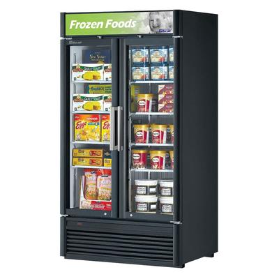 Turbo Air TGF-35SD-N 39 1/2" 2 Section Display Freezer w/ Swing Doors - Bottom Mount Compressor, Black, 115v, Self-Cleaning Condenser, 8 Shelves