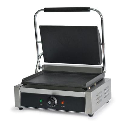 Global Solutions GS1620 Single Commercial Panini Press w/ Cast Iron Smooth Plates, 120v, 120 V, Stainless Steel