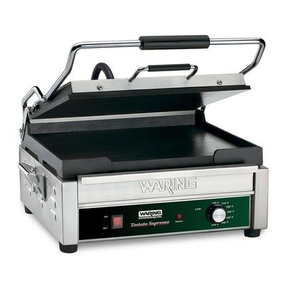 Waring WFG275 Single Commercial Panini Press w/ Cast Iron Smooth Plates, 120v, Smooth Cast Iron Plates, 14