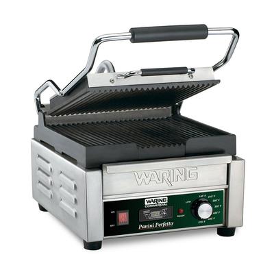 Waring WPG150T Single Commercial Panini Press w/ Cast Iron Grooved Plates, 120v, Ribbed Plates, Stainless Steel