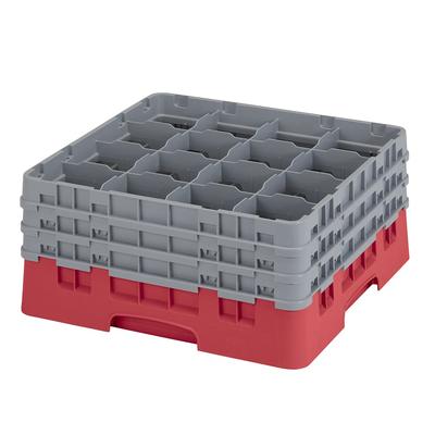 Cambro 16S738163 Camrack Glass Rack w/ (16) Compartments - (3) Gray Extenders, Red, 3 Gray Extenders
