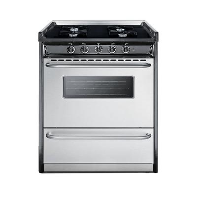 Summit TNM2107BRW 30"W Gas Stove w/ 4 Burners - Black/Stainless, Natural Gas, Silver, Gas Type: NG