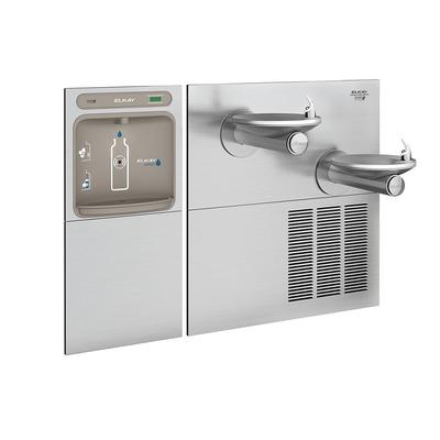 Elkay EZWS-SFGRN28K Wall Mount Bottle Filling Station w/ 2 Drinking Fountains - Refrigerated, Non Filtered, Silver