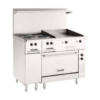 Vulcan EV48S-4FP24G208 48" EV Series Commercial Electric Range w/ 4 French Hot Plates & Griddle, 208v/1ph/3ph, Stainless Steel