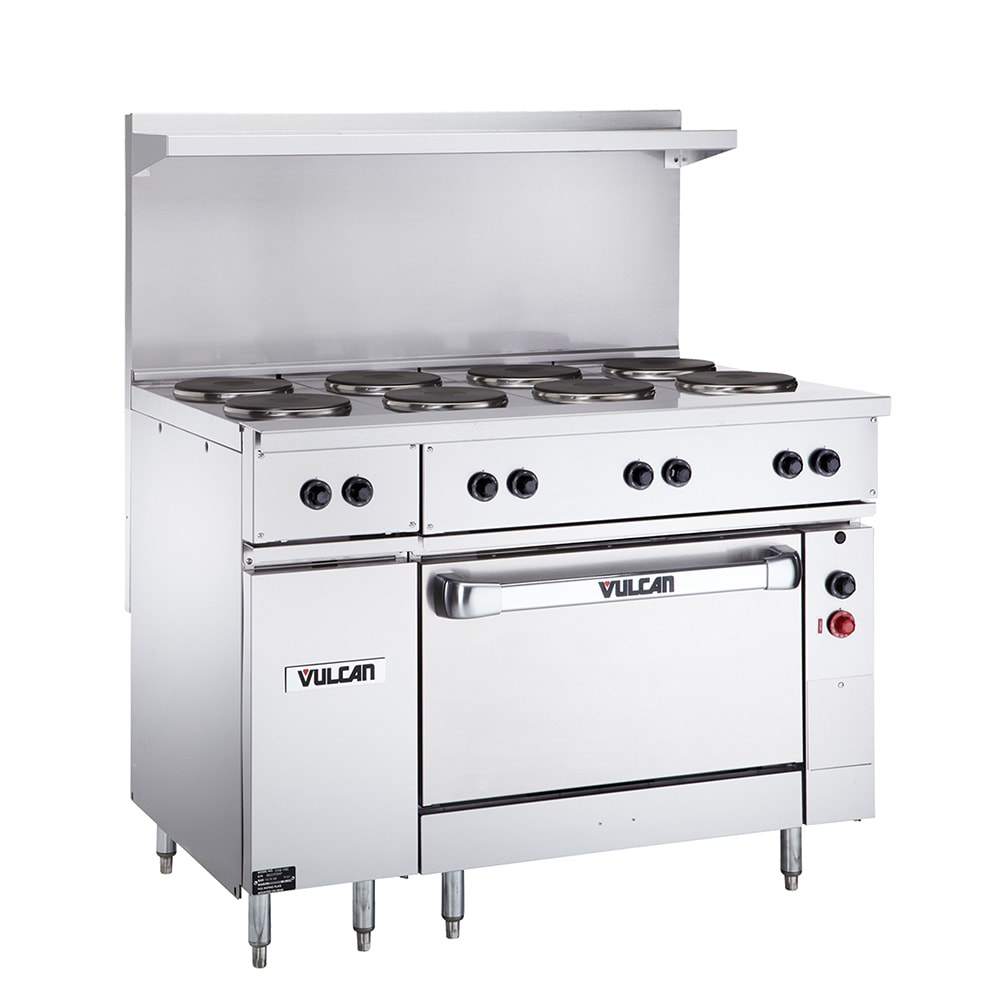 Vulcan EV48S-4HT480 48" EV Series Commercial Electric Range w/ 4 Hot Tops, 480v/1ph/3ph, Stainless Steel