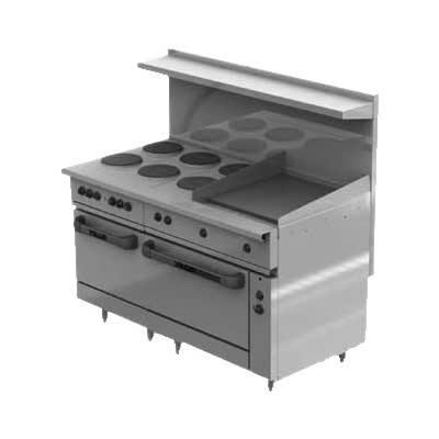 Vulcan EV60SS-6FP24G480 60" Commercial Electric Range w/ (6) French Hot Plates & (1) Griddle, 480v/3ph, Stainless Steel