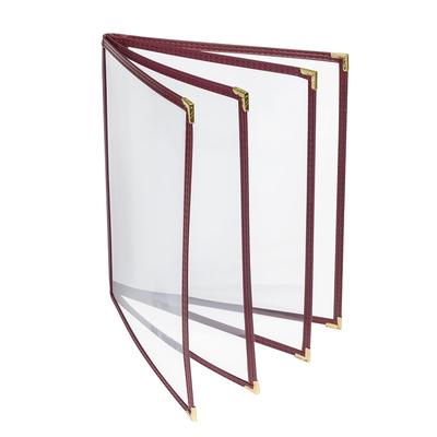 Risch TEDD 8.5X11 Quad Pocket Vinyl Menu Cover, 8 1/2"W x 11"H, Maroon Leatherette, Red