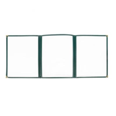 Risch TET 8.5X11 Triple Pocket Vinyl Menu Cover, 8 1/2"W x 11"H, Green Leatherette