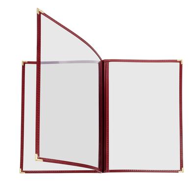 Risch TETB 8.5X14 Triple Pocket Vinyl Menu Cover, 8 1/2"W x 14"H, Maroon Leatherette, Red