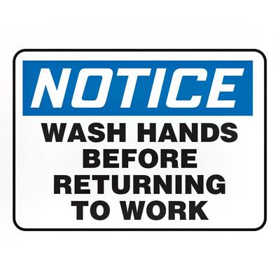 Accuform Signs MRST822VS "Wash Hands Before Returning to Work" Sign - Adhesive Vinyl, 14" x 20", Vinyl w/ Adhesive Backing, Blue