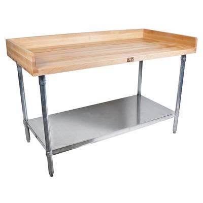 John Boos DSS09 96" Maple Top Bakers Table w/ 4" Splash & Undershelf, 30"D, Adjustable Feet, 96" x 30", Stainless Steel