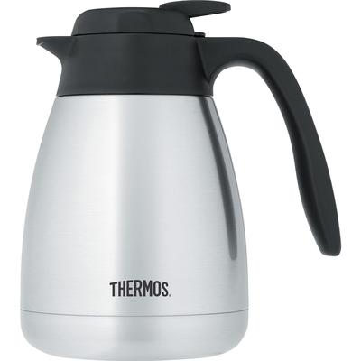 Thermos FN357 34 oz Push Button Vacuum Thermal Carafe - Stainless Steel/Black, 34 Ounce, Silver