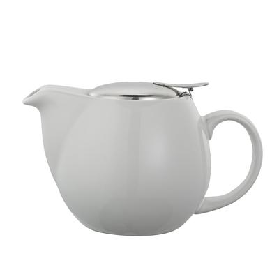 Service Ideas TPCV16WH 16 oz Oval-Style Teapot w/ Lid & Infuser Basket, White Ceramic