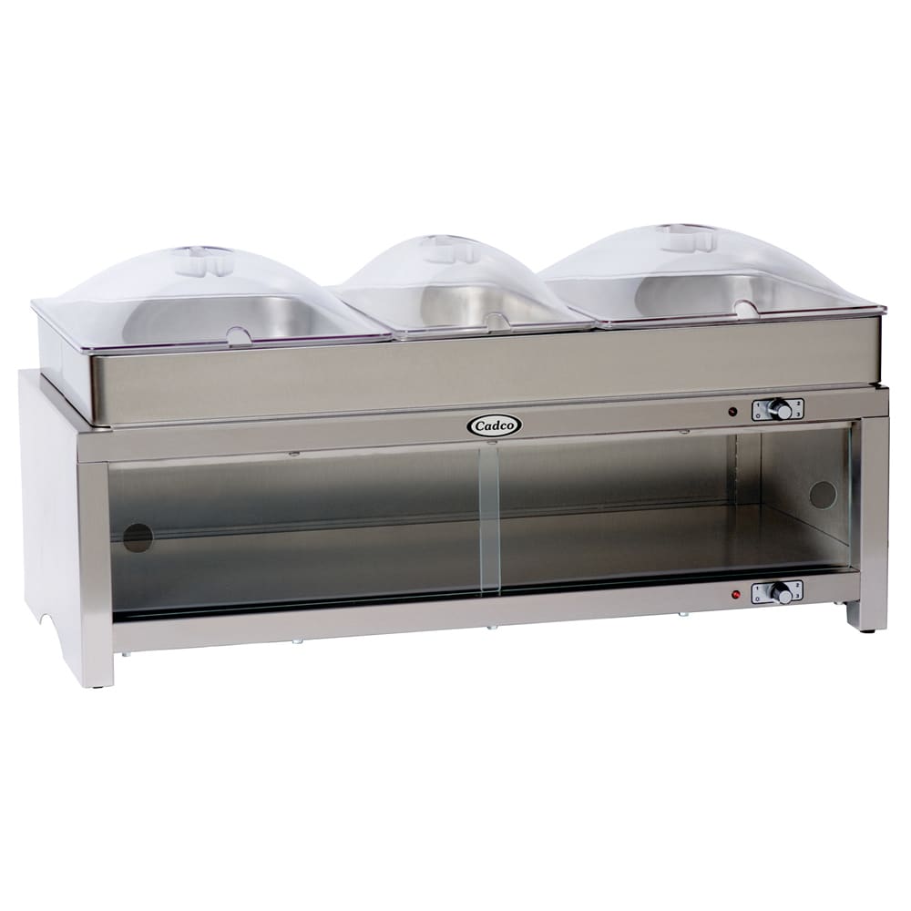 Cadco CMLBCSLP Warming Cabinet w/ Clear Lid, (2) 1/2 Size Pans, 1/3 Size Pans, Silver, 120 V