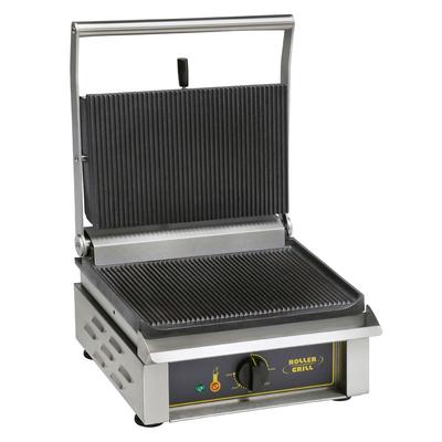Equipex PANINI/1 G/S Single Commercial Panini Press w/ Cast Iron Grooved & Smooth Plates, 120v, Grooved Top Plates, Smooth Bottom Plates, Stainless Steel