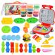 Modelling Clay Accessory Set for Children, 40 Pieces, Kitchen Dough Kneading Tool Set, Burger, Waffle, Doughnut Shape, Rolling Pin, 12 Colours, Play Set, Dough Accessories, Dough Toy, Gift for
