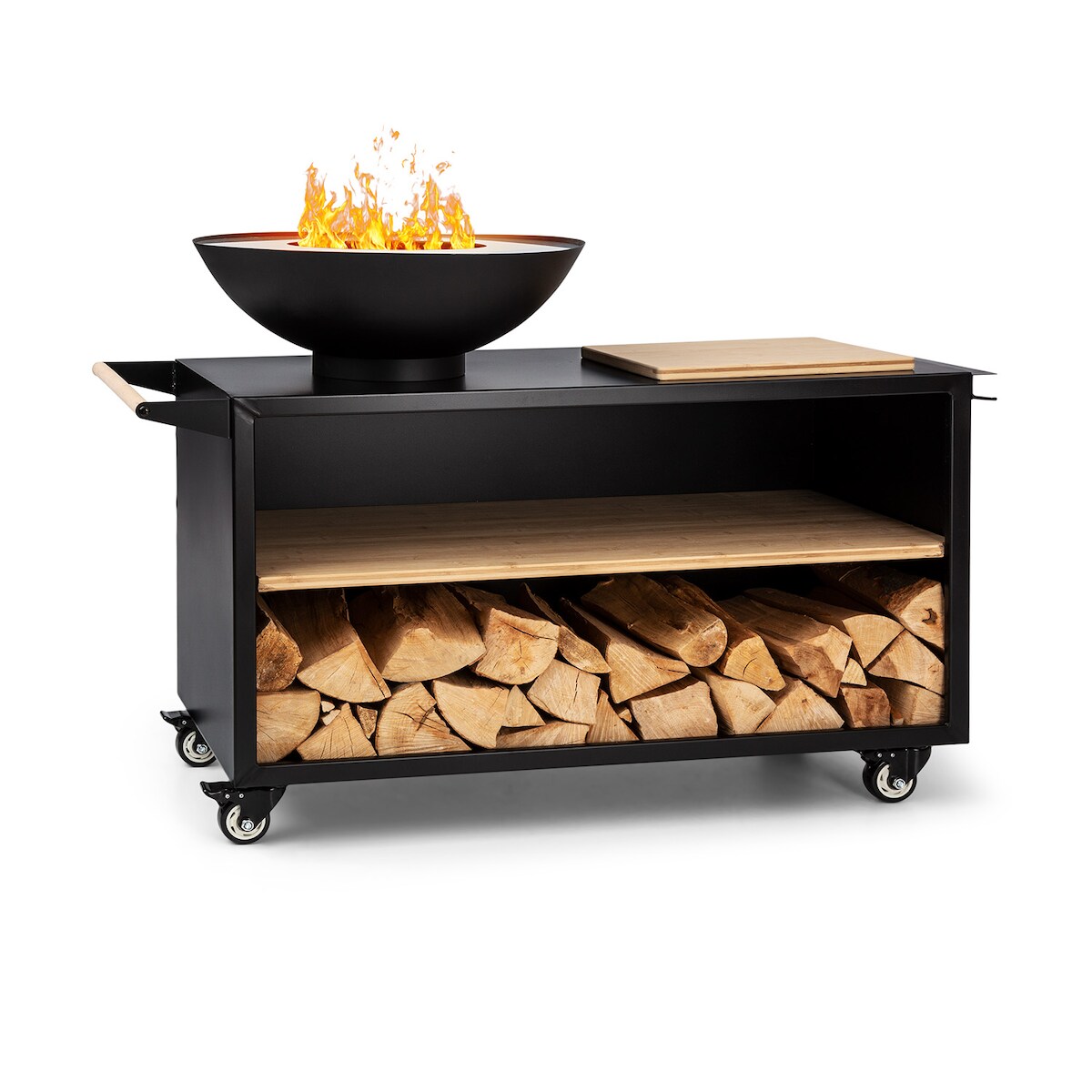 Blumfeldt Savage 2.0 Wide Feuerschale Grill Bambus-Schneidebrett Wetterschutz Schwarz Image