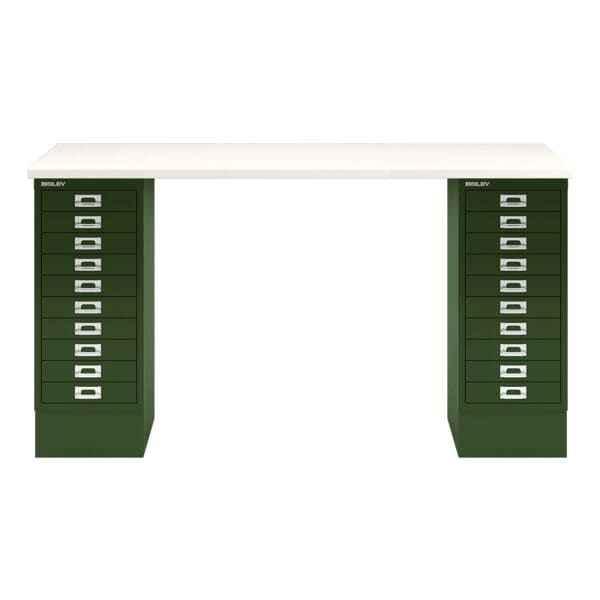 Bisley Schreibtisch »MultiRange« weiße Platte mit 20 Schubladen grün, 140x74x60 cm