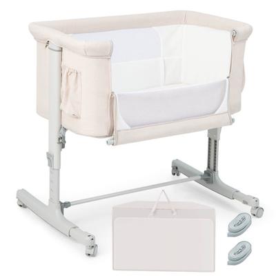 Costway Portable Baby Bedside Bassinet with 5-level Adjustable Heights and Travel Bag-Beige
