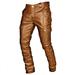 Men Faux Leather Motorcycle Pants Trousers Punk Retro Goth Slim FIit Casual Autumn Winter Long Leather Pants for Men