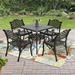 SOCIALCOMFY 5-Piece Outdoor Patio Dining Set All-Weather Cast Aluminum Furniture Conversation Set Include 4 Chairs and a 30.3 inch Square Table with Umbrella Hole for Balcony Lawn Garden Backyard