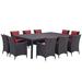 Modern Contemporary Urban Design Outdoor Patio Balcony Eleven PCS Dining Chairs and Table Set Red Rattan