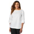 Plus Size Women's Stretch Poplin Button Boatneck Tunic by Jessica London in White (Size 12 W)