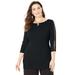 Plus Size Women's Curvy Collection Boatneck Top with Lace-Up Sleeves by Catherines in Black (Size 3X)