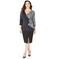 Plus Size Women's Curvy Collection Colorblock Wrap Top by Catherines in Rich Grey Texture (Size 3X)