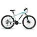 SOCOOL 26 inch Mountain Bike for Men Women Carbon Steel Bicycle 21 Speed Bicycle Adult Student Outdoors Unisex Bike Full Suspension MTB Bike for Cycling Bicycles ( White&Black&Blue Stripes) YB1276BK