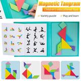MesaSe Wooden Tangram Magnetic Puzzle Shape Pattern Blocks Activity Cards Jigsaw Travel Game Montessori Educational Toys Brain Teaser Gift for Toddlers Preschool