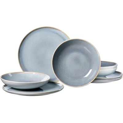Tafelservice RITZENHOFF & BREKER "Teller Set, Geschirr-Set Skagen Ston", blau (graublau), 8 tlg., Porzellan, Geschirr-Sets, Reaktivglasur, 8 Teile, für 4 Personen Image