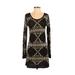 Say What? Casual Dress - Mini Scoop Neck Long sleeves: Black Graphic Dresses - Women's Size X-Small