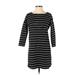 BB Dakota Casual Dress - Shift Boatneck Long sleeves: Black Stripes Dresses - Women's Size Small