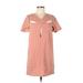 TOBI Casual Dress - Mini V-Neck Short sleeves: Orange Solid Dresses - Women's Size Small