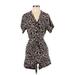H&M Romper V Neck Short sleeves: Tan Animal Print Rompers - Women's Size X-Small - Print Wash