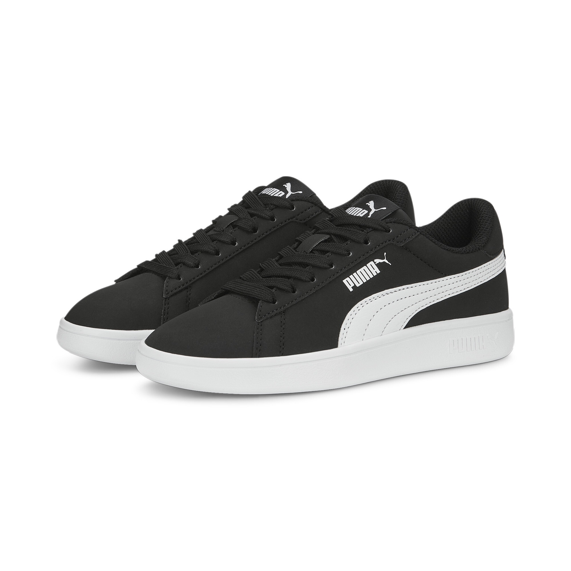 Sneaker PUMA "Smash 3.0 Buck Sneakers Kinder", Kinder, Gr. 37, schwarz-weiß (schwarz, weiß), Obermaterial: Synthetik, Textil, Leder; Futter: Textil; Innensohle: Textil; Laufsohle: Gummi, Schuhe Sneaker