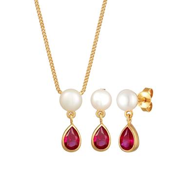 Elli PREMIUM - Süßwasserperlen Synthetischer Rubin 925 Silber Schmuck-Set 1 ct Damen (79.99 € / 1 ct)