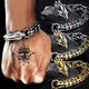 Bracelet de quille de tête de dragon plaqué argent rétro pour hommes cadeau de vacances hip hop