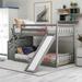 Twin Over Twin Floor Bunk Bed with Convertible Slide & Stairway, Wood Bunkbed Frame, Space-Saving Design for Kids Teens Bedroom