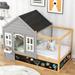 Twin Size House Shaped Canopy Bed with Roof and Window, Blackboard and Little Shelf