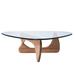 Furgle Mid-Century Modern Triangle Glass Coffee Table Cherry Wood Base