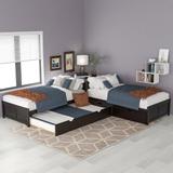 Twin Size L-Shaped Platform Bed with Trundle & Drawers Linked with built-in Desk
