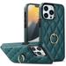 Feishell Cover Compatible with Apple iPhone 13 Pro Max 6.7 Inch Fashion Diamond-shaped Texture PU Leather Shockproof Metal Finger Ring Holder Kickstand Lightweight Anti-Scratch Phone Case Darkgreen