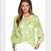 Lilly Pulitzer Tops | Lilly Pulitzer Elsa Top Silk Blouse Green Tropical Leaves Elephant Ears Medium | Color: Green/Yellow | Size: M