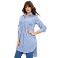 Plus Size Women's Poplin La Vie Max Tunic by June+Vie in Blue Haze Bengal Stripe (Size 22/24)